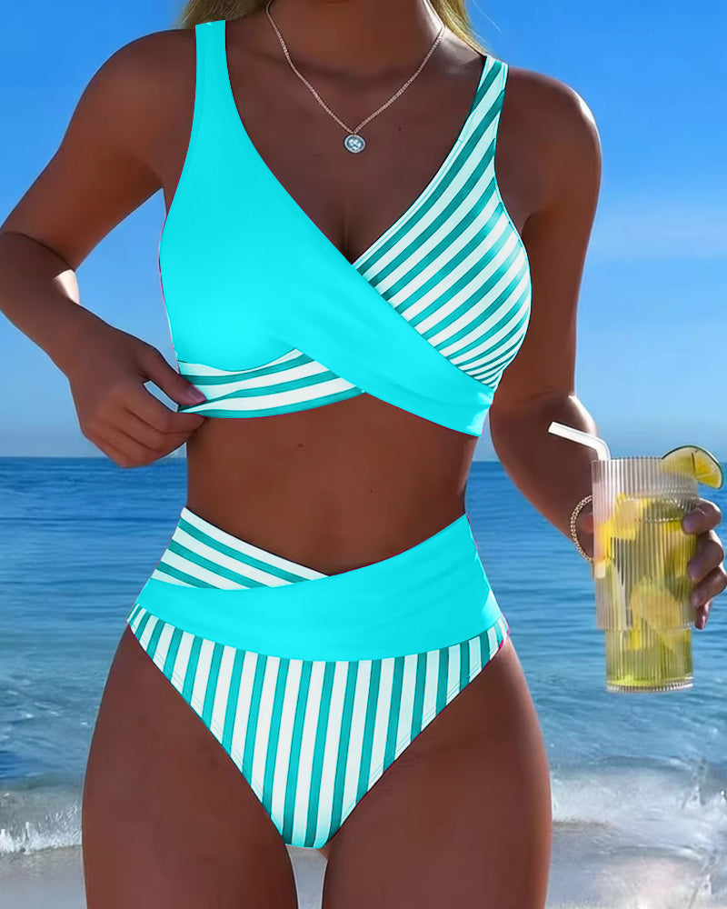 Giulia™ — Bikini cu dungi și decolteu încrucișat