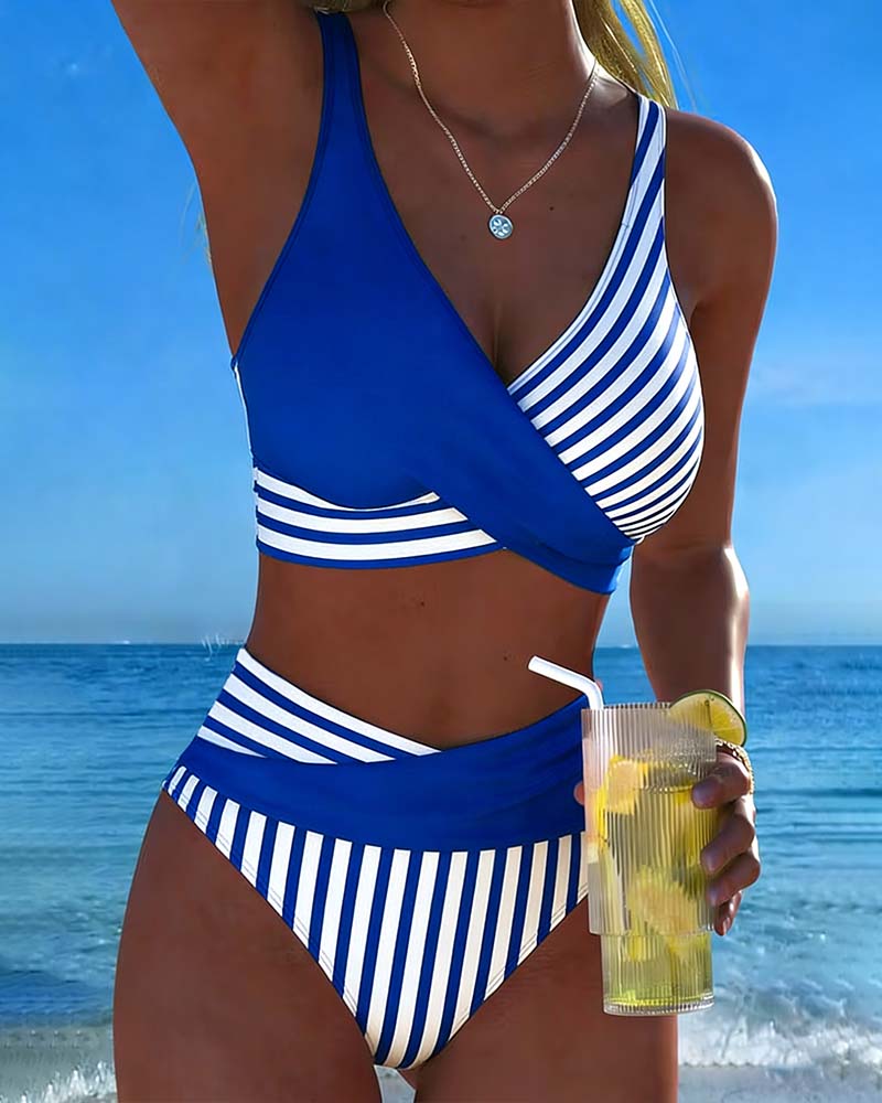 Giulia™ — Bikini cu dungi și decolteu încrucișat
