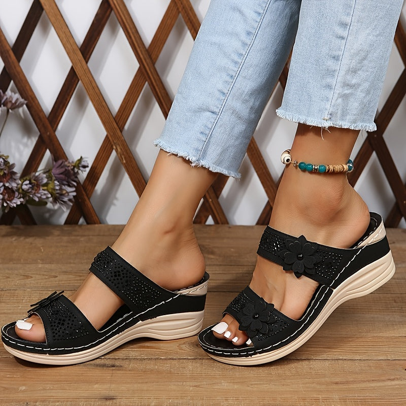 Suzanne™ — Sandale cu pană confortabile cu imprimeu floral