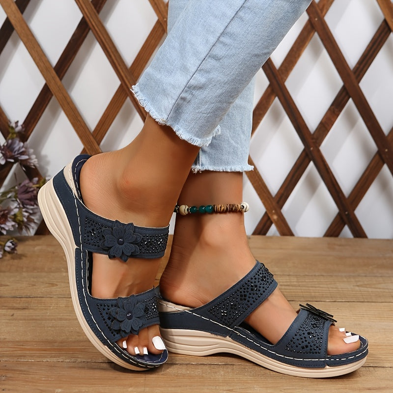 Suzanne™ — Sandale cu pană confortabile cu imprimeu floral