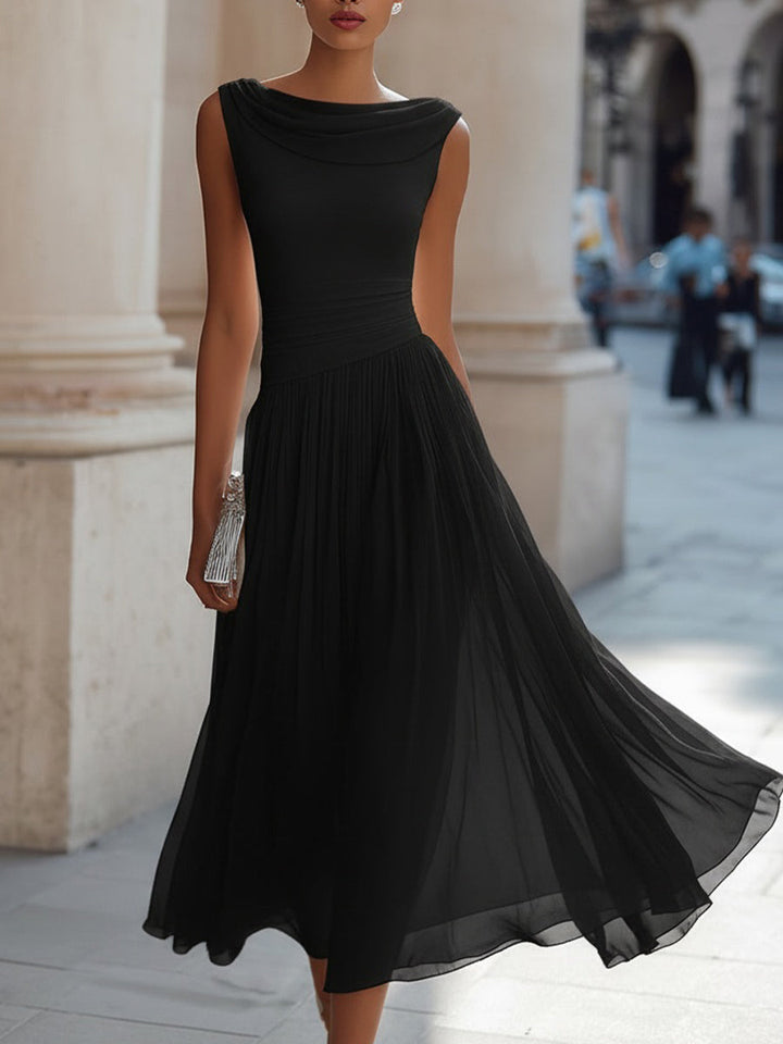 Aria™ — Rochie midi plisată fără mâneci cu guler drapat