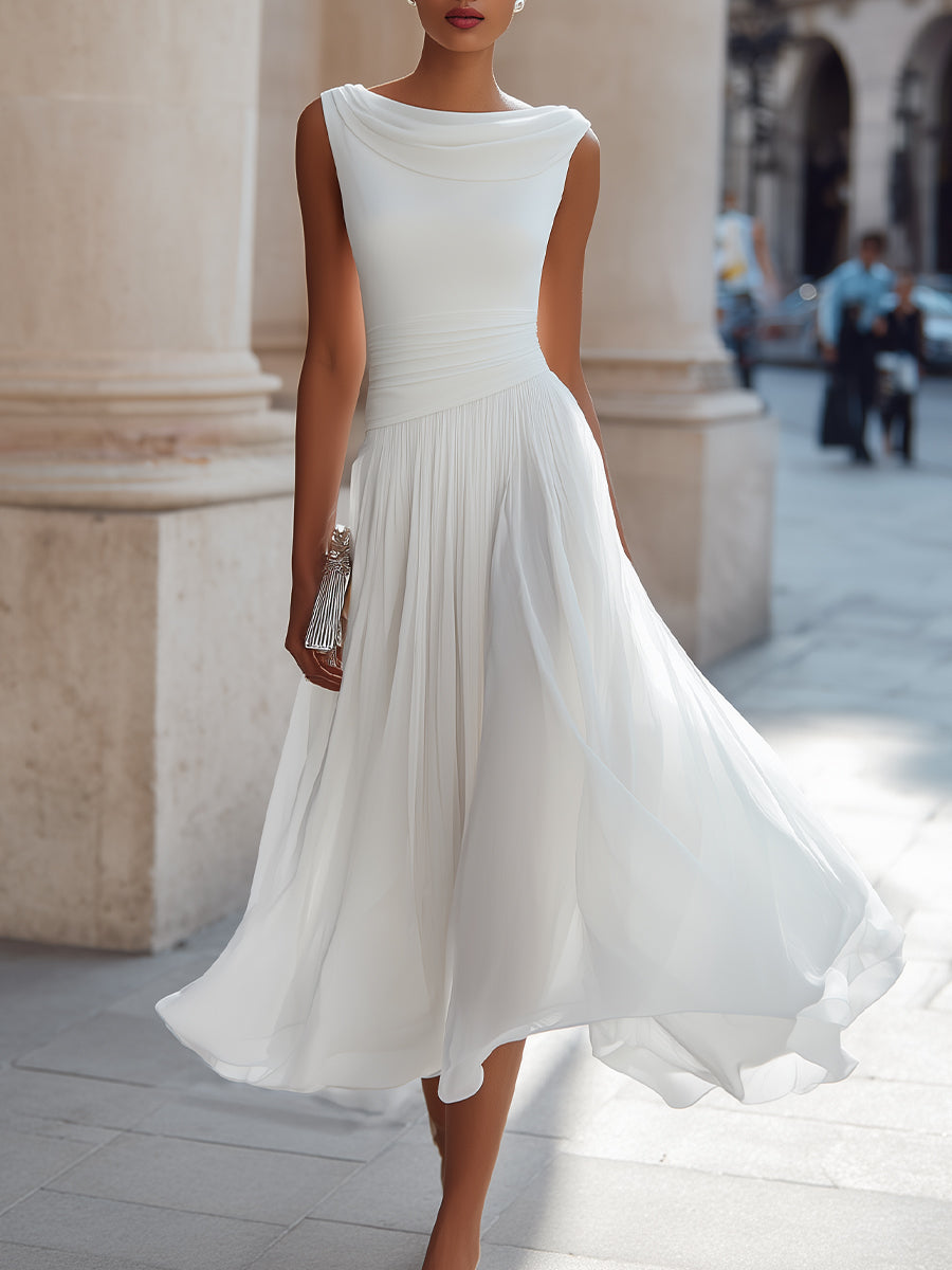 Aria™ — Rochie midi plisată fără mâneci cu guler drapat