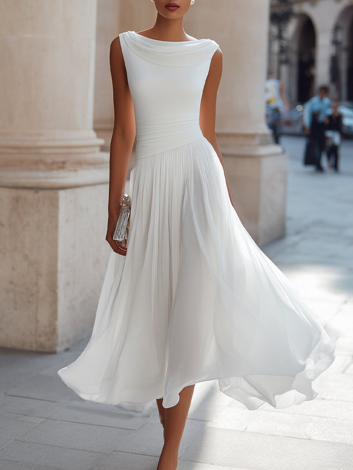 Aria™ — Rochie midi plisată fără mâneci cu guler drapat