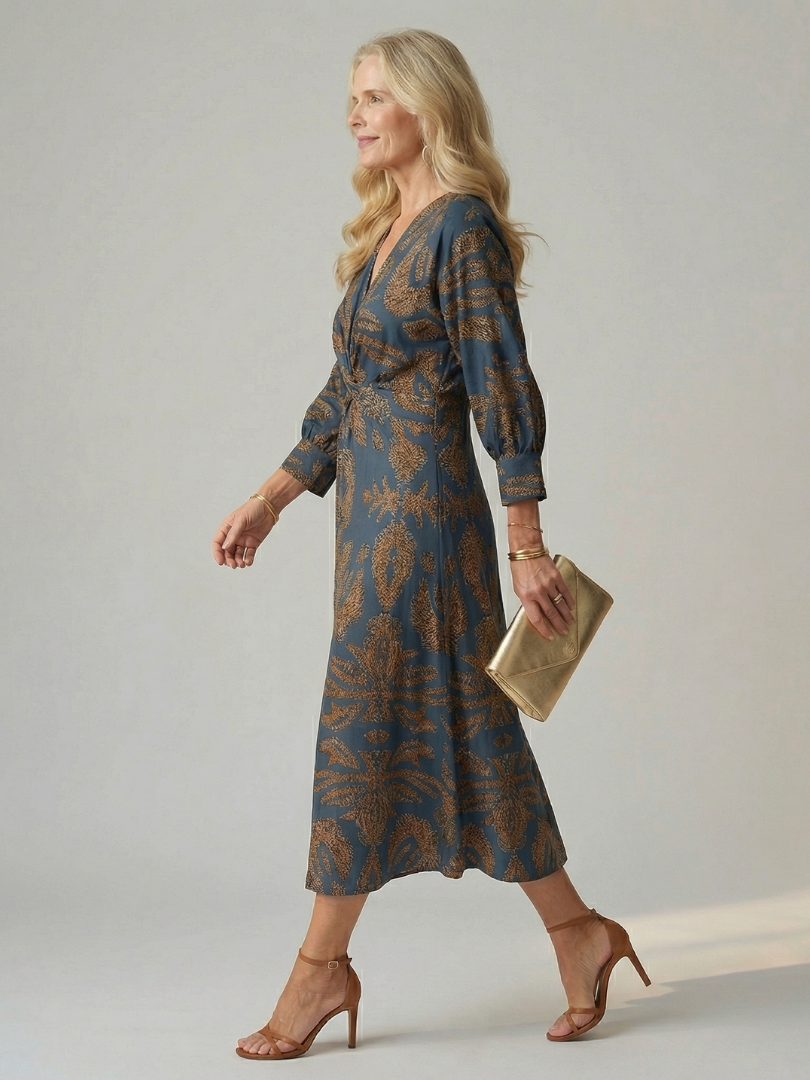 Lune | Rochie midi naturală, înfășurată