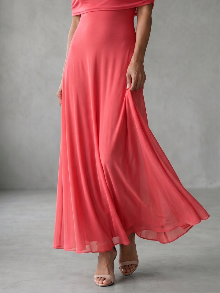 Juni | Rochie midi drapată cu umeri goi