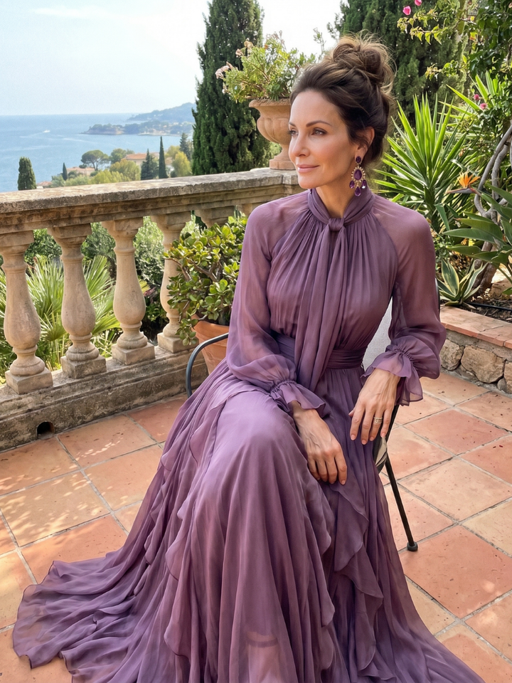 Demetria | Rochie maxi cu guler legat