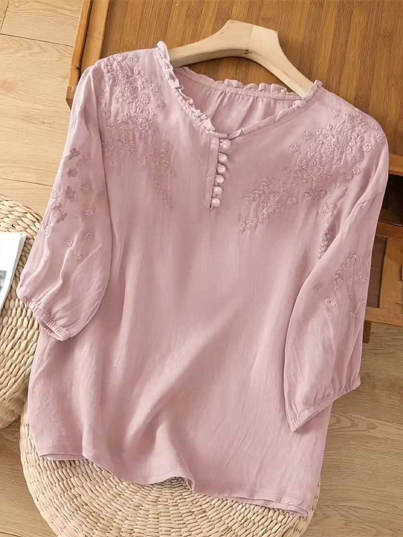 Éléna™ — Bluză elegantă brodată din amestec de in