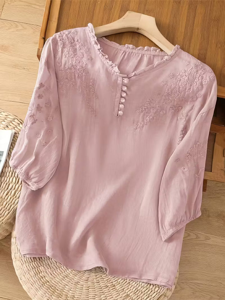 Éléna™ — Bluză elegantă brodată din amestec de in