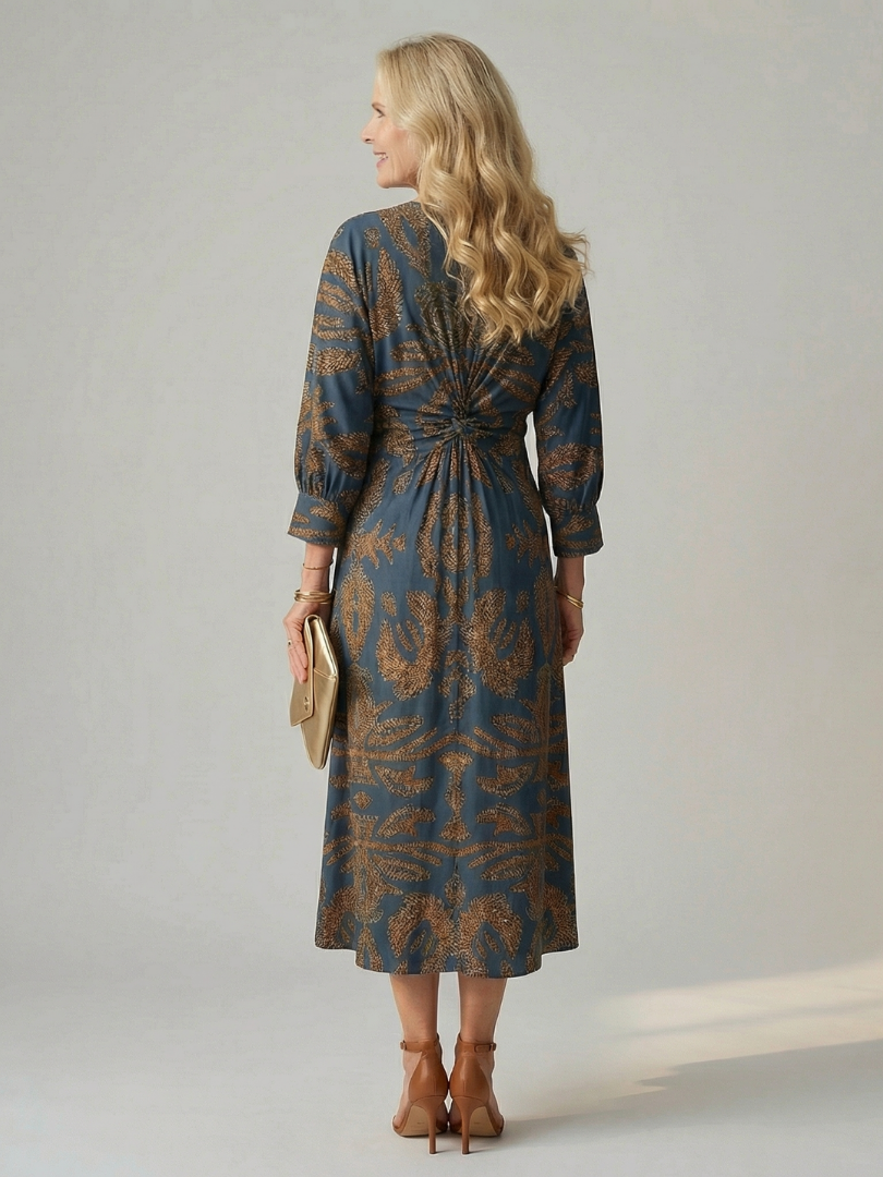Lune | Rochie midi naturală, înfășurată