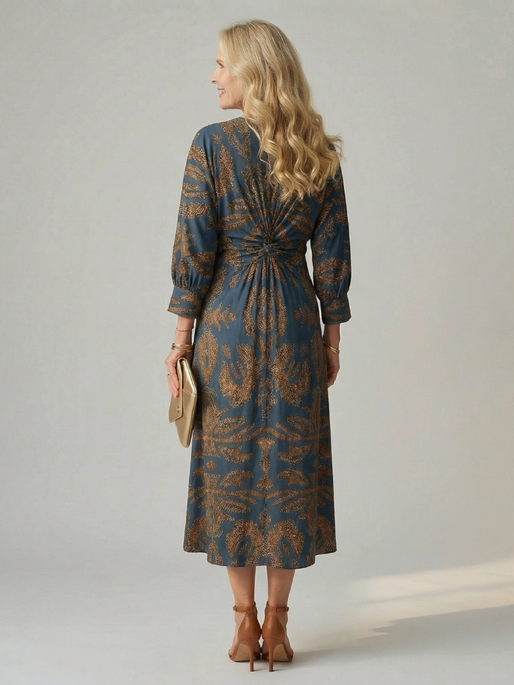 Lune | Rochie midi naturală, înfășurată
