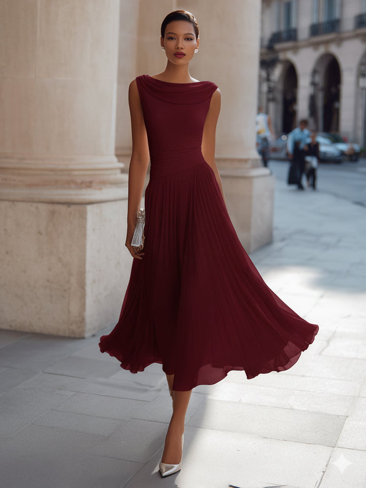 Aria™ — Rochie midi plisată fără mâneci cu guler drapat
