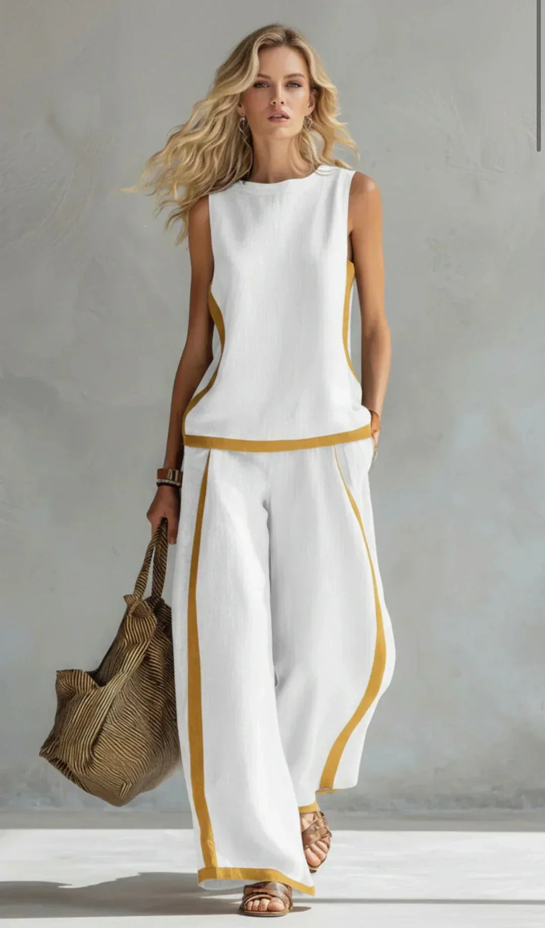 Ursula™ — Set elegant și casual de vestă și pantaloni cu finisaj bicolor