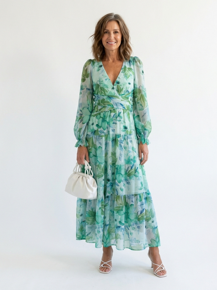 Althea | Rochie maxi cu mânecă lungă și imprimeu floral