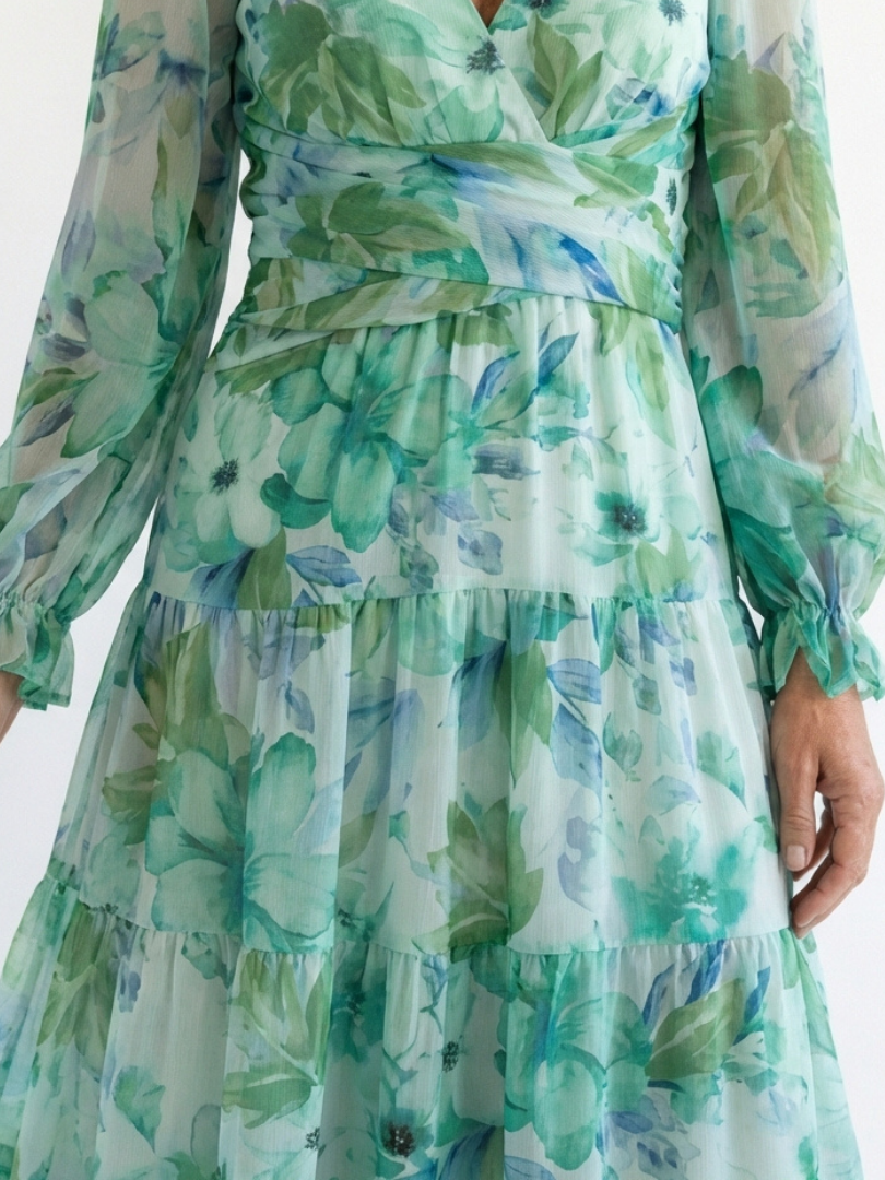 Althea | Rochie maxi cu mânecă lungă și imprimeu floral
