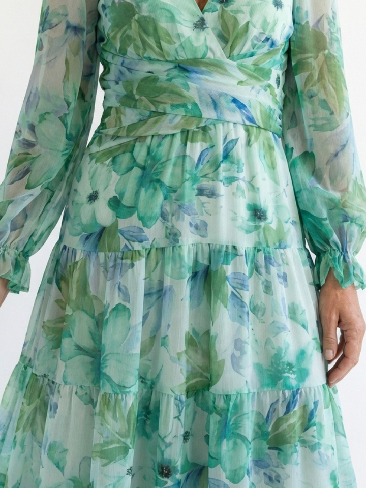 Althea | Rochie maxi cu mânecă lungă și imprimeu floral