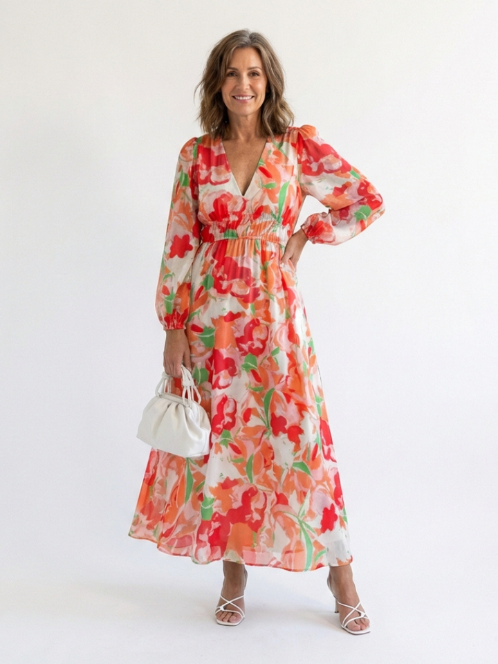Althea | Rochie maxi cu mânecă lungă și imprimeu floral