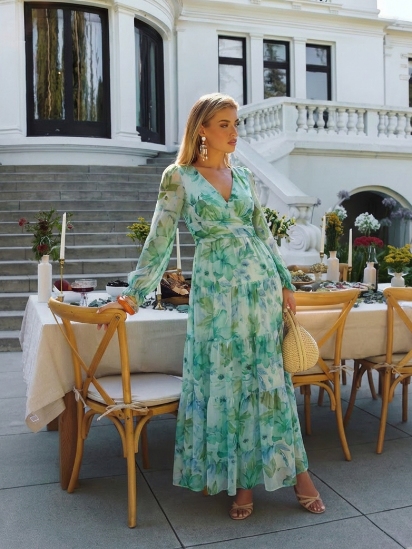 Althea | Rochie maxi cu mânecă lungă și imprimeu floral
