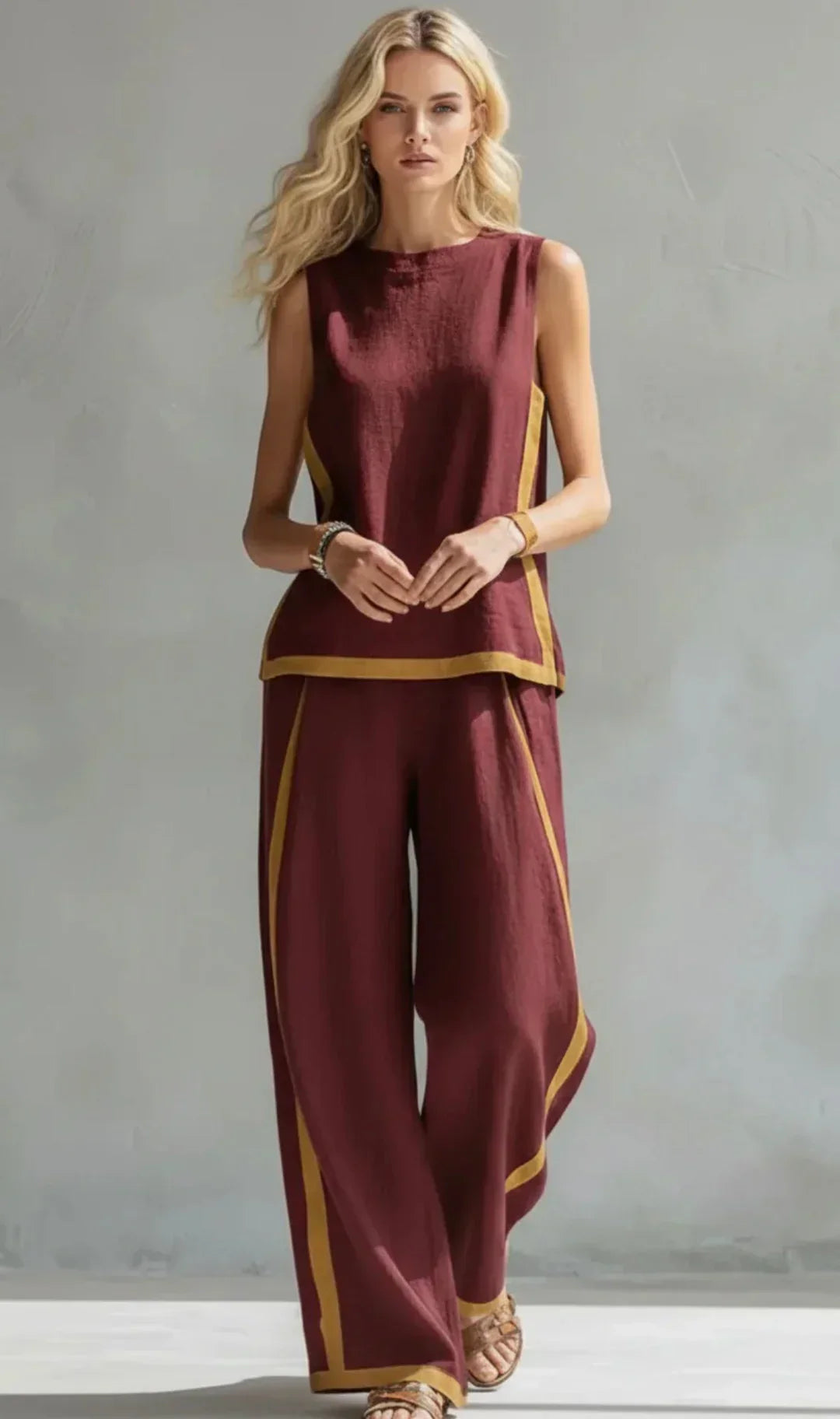 Ursula™ — Set elegant și casual de vestă și pantaloni cu finisaj bicolor