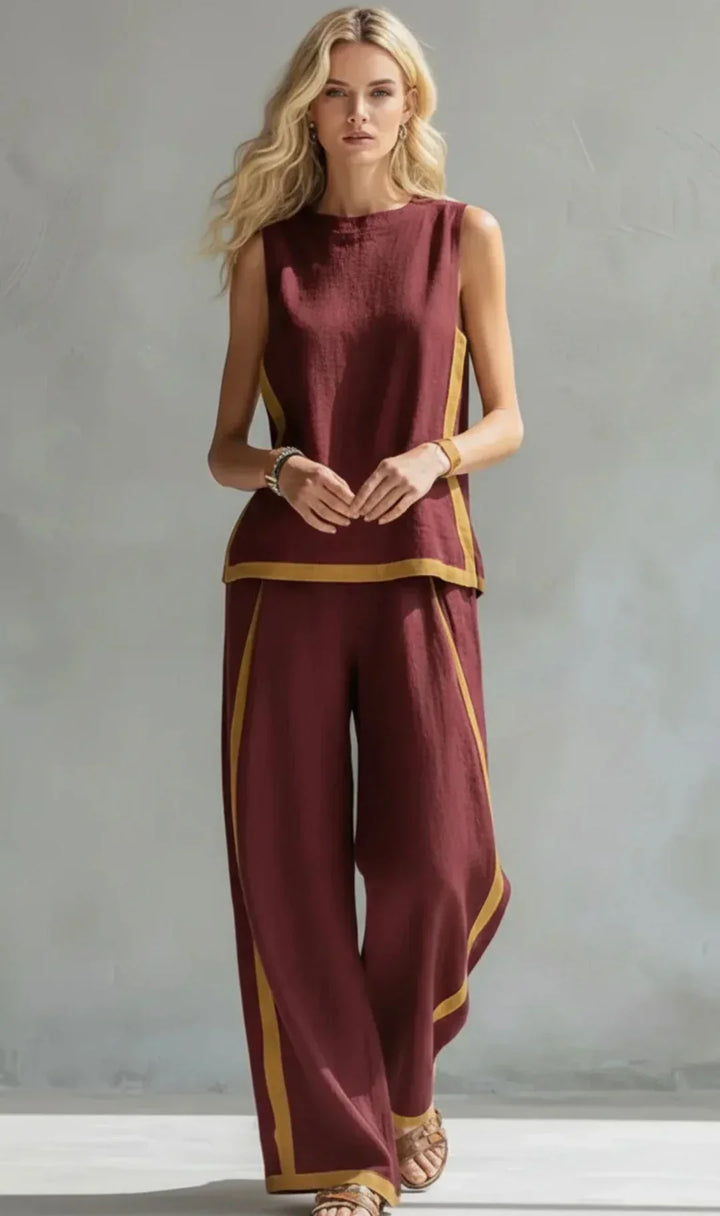 Ursula™ — Set elegant și casual de vestă și pantaloni cu finisaj bicolor