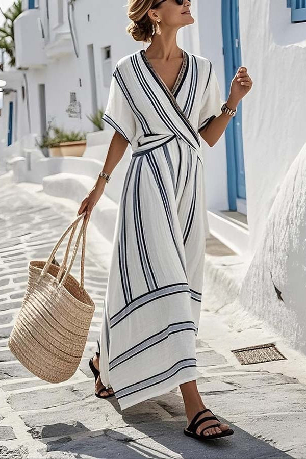 Irina™ — Rochie lejeră midi cu wrap și imprimeu dungi