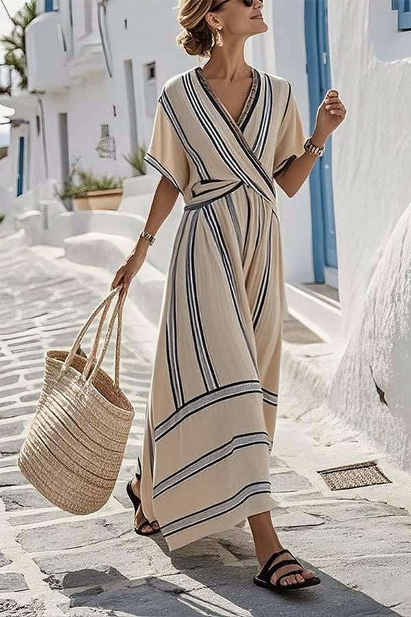 Irina™ — Rochie lejeră midi cu wrap și imprimeu dungi