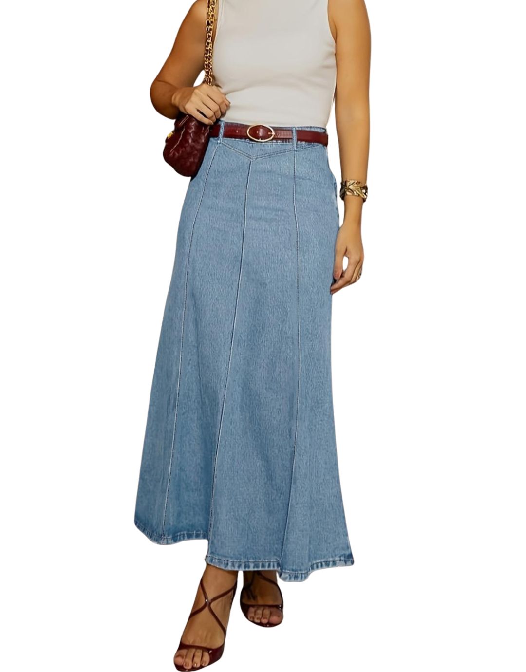Alina™ | Fustă Maxi Denim Talie Înaltă