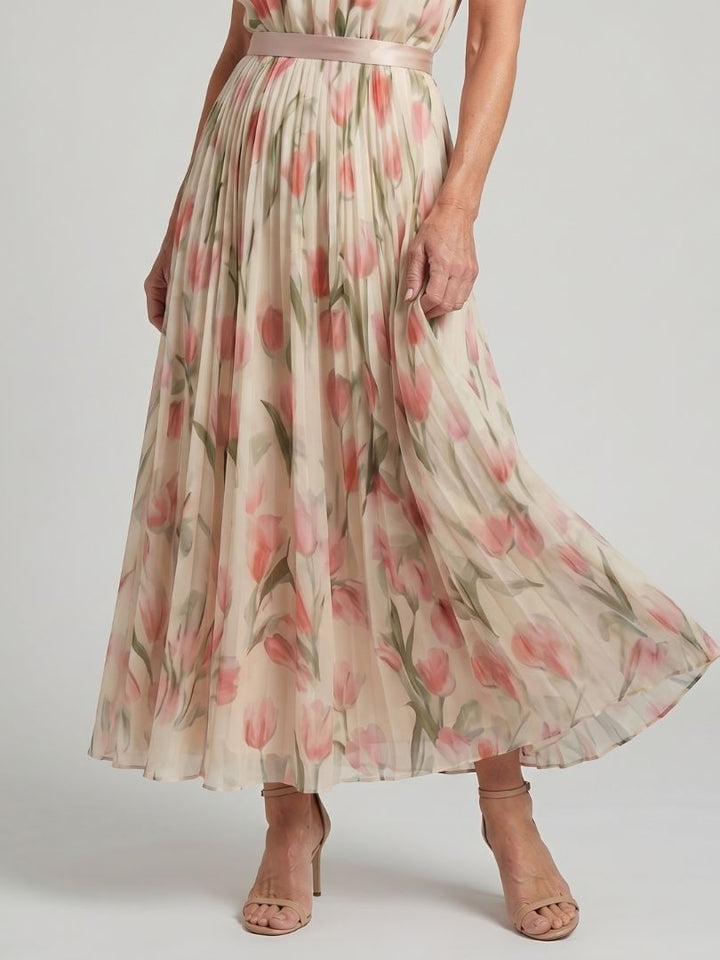 Aurelle | Rochie midi cu imprimeu floral și decolteu halter