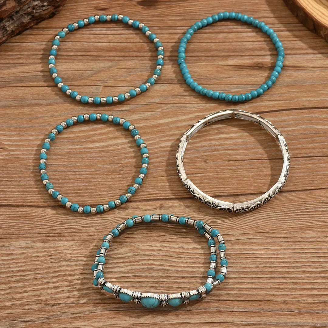 Ana™ — Set de brățări boho cu mărgele turcoaz