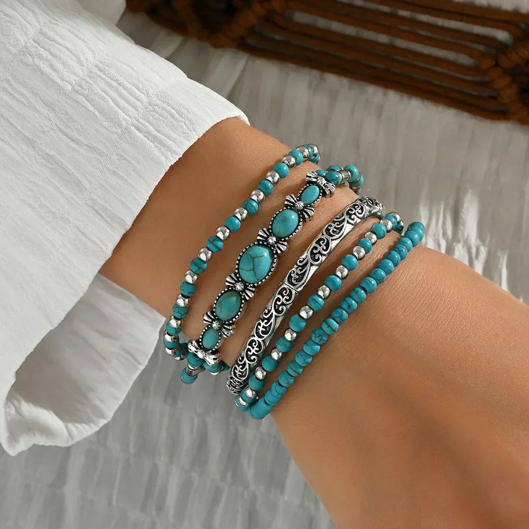 Ana™ — Set de brățări boho cu mărgele turcoaz