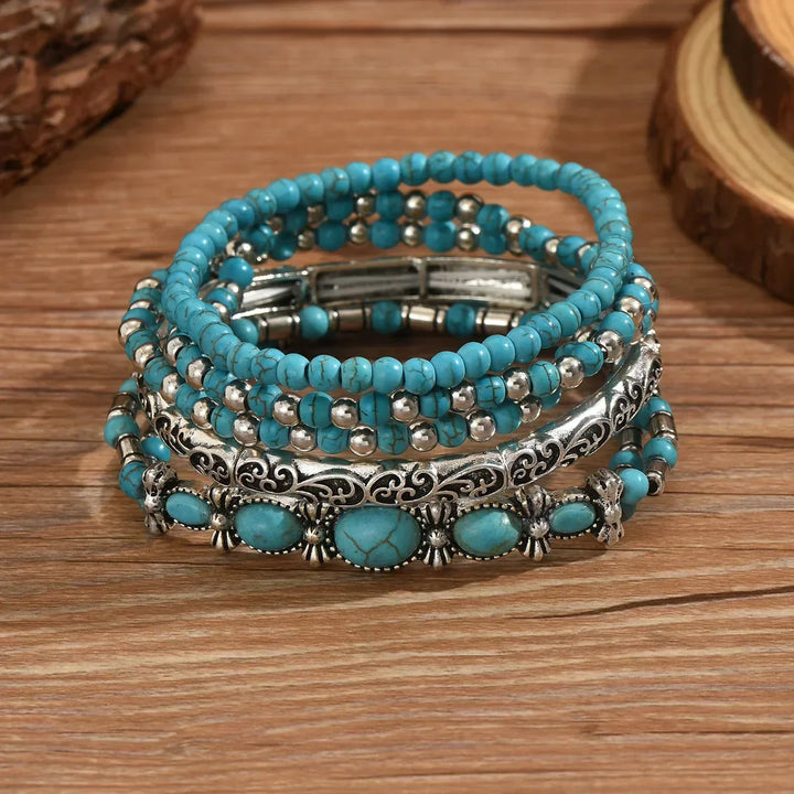 Ana™ — Set de brățări boho cu mărgele turcoaz