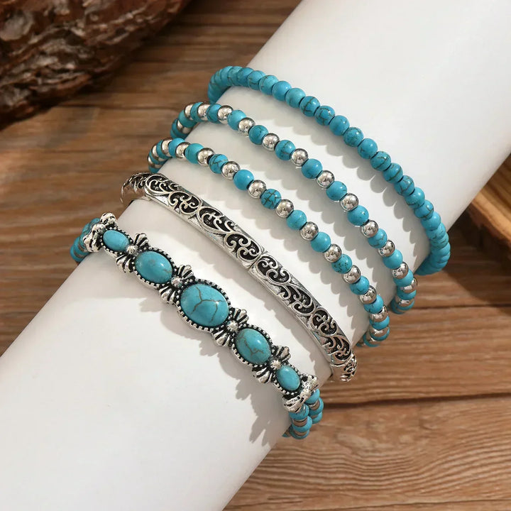 Ana™ — Set de brățări boho cu mărgele turcoaz