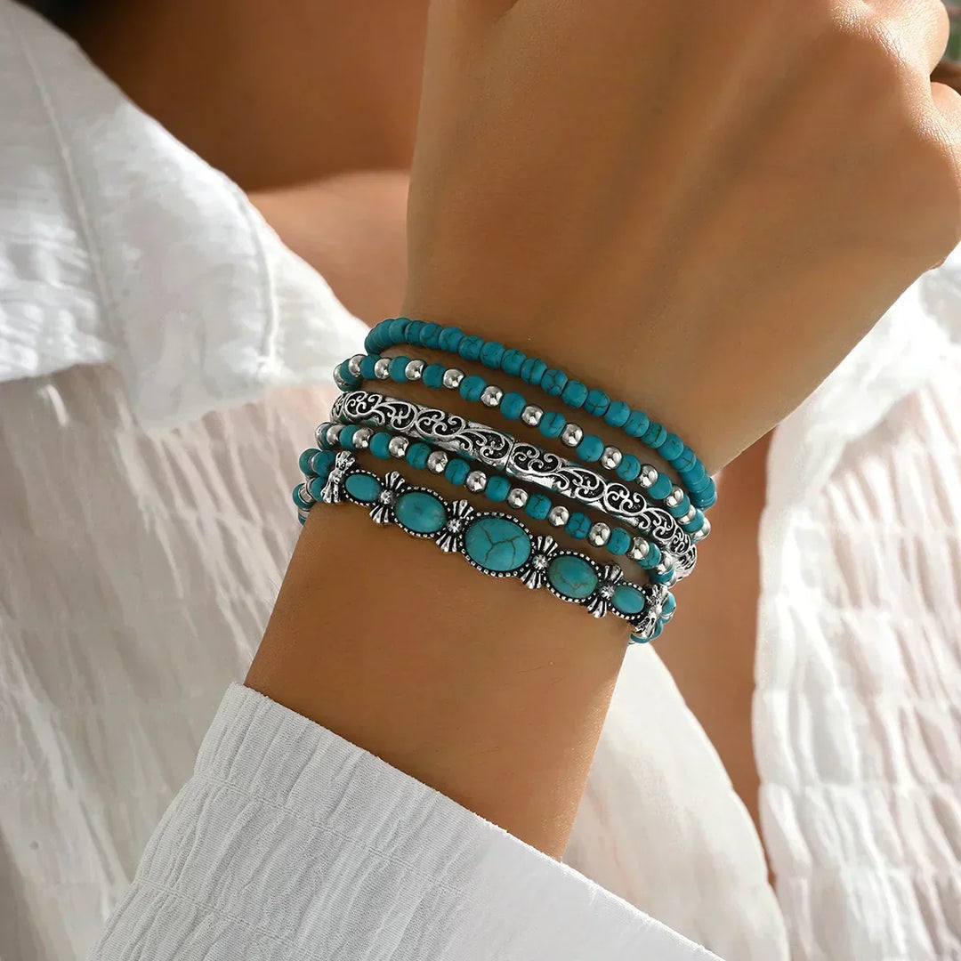 Ana™ — Set de brățări boho cu mărgele turcoaz