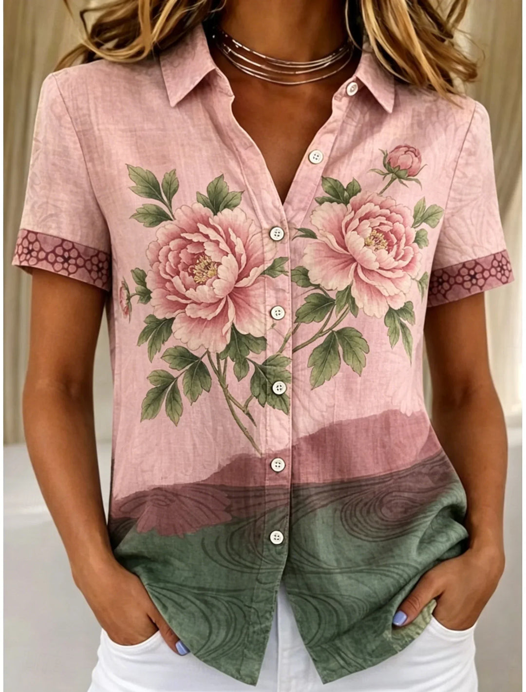 Elena™ — Bluză cu imprimeu floral și gradient