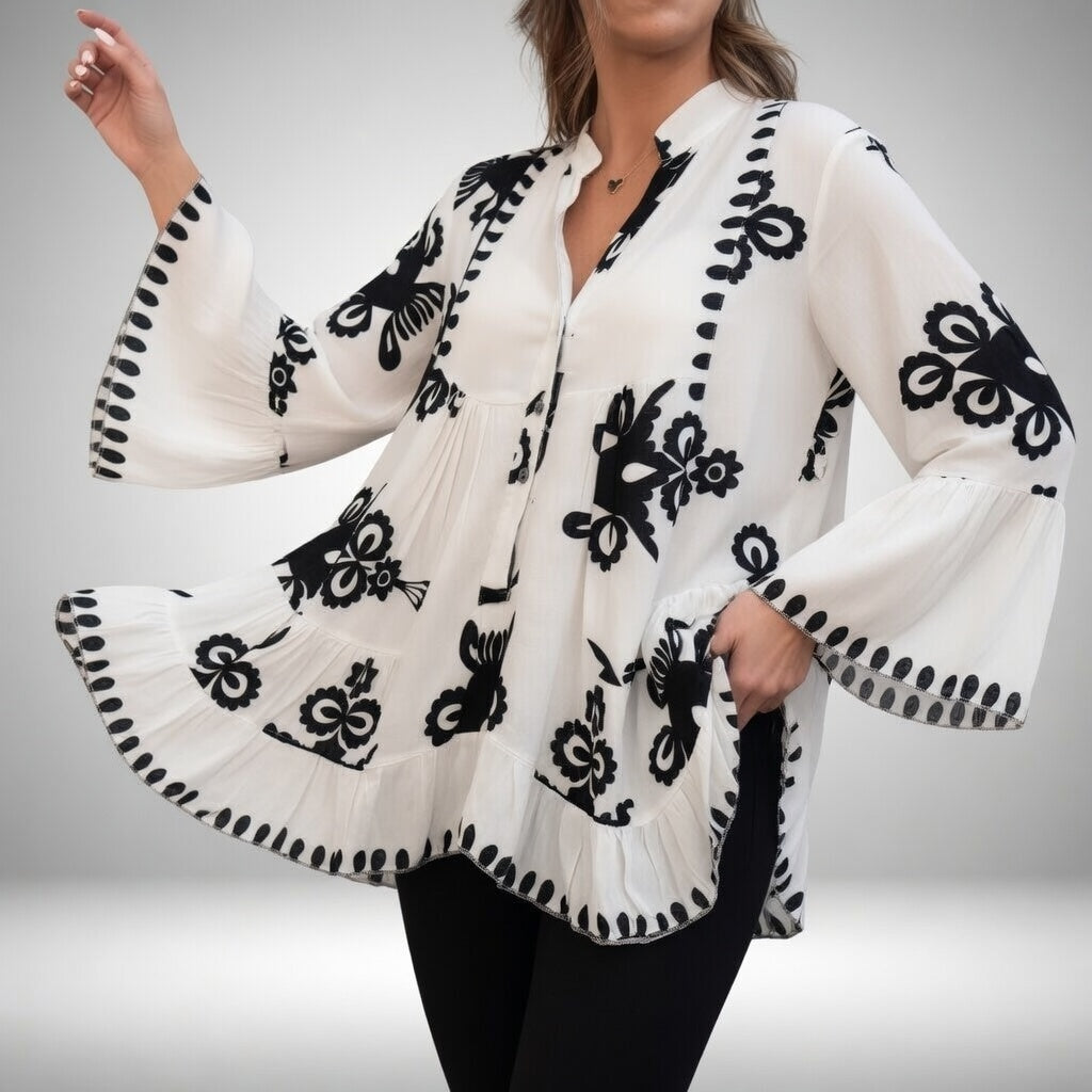 Théodeline™ – Bluză brodată boho, feminitate strălucitoare