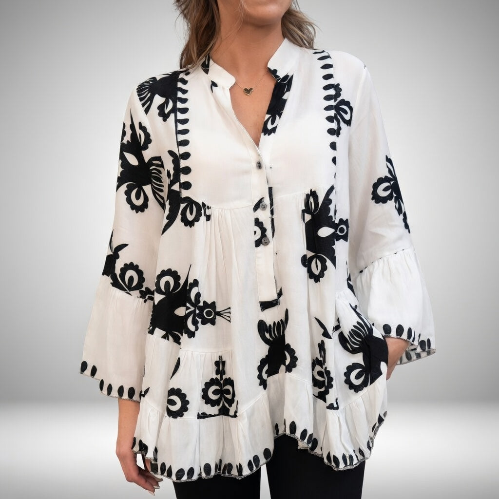 Théodeline™ – Bluză brodată boho, feminitate strălucitoare