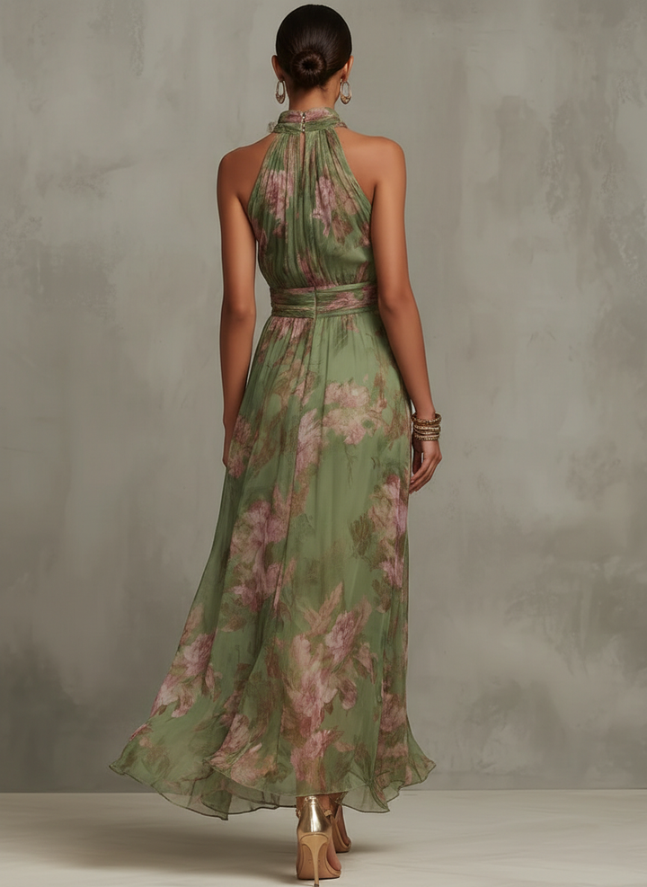 Serena™ — Rochie maxi elegantă din șifon floral cu halter