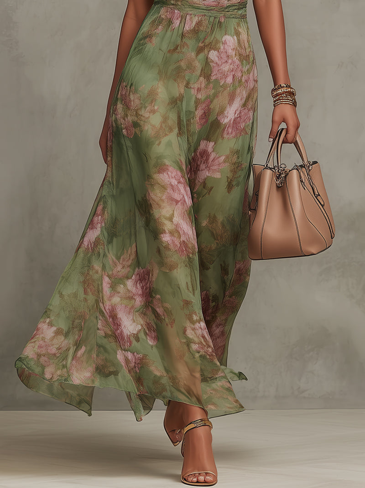 Serena™ — Rochie maxi elegantă din șifon floral cu halter