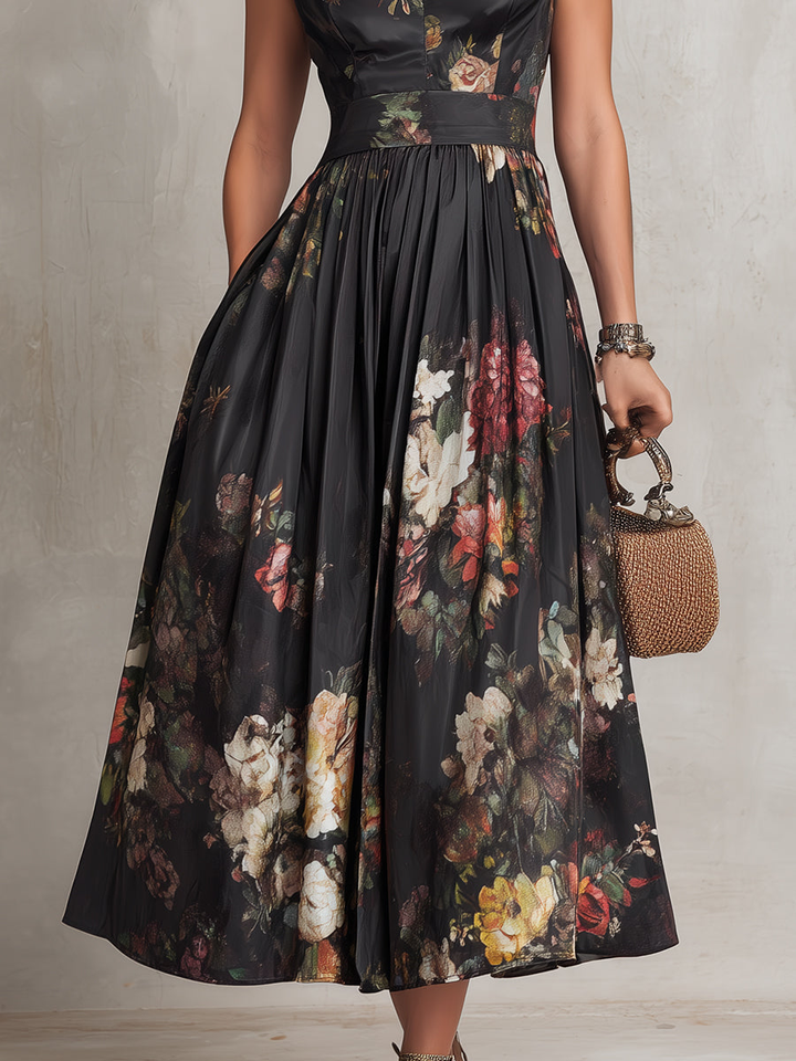 Violetta™ — Rochie midi din satin plisat cu model floral