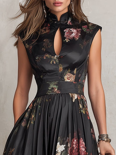 Violetta™ — Rochie midi din satin plisat cu model floral
