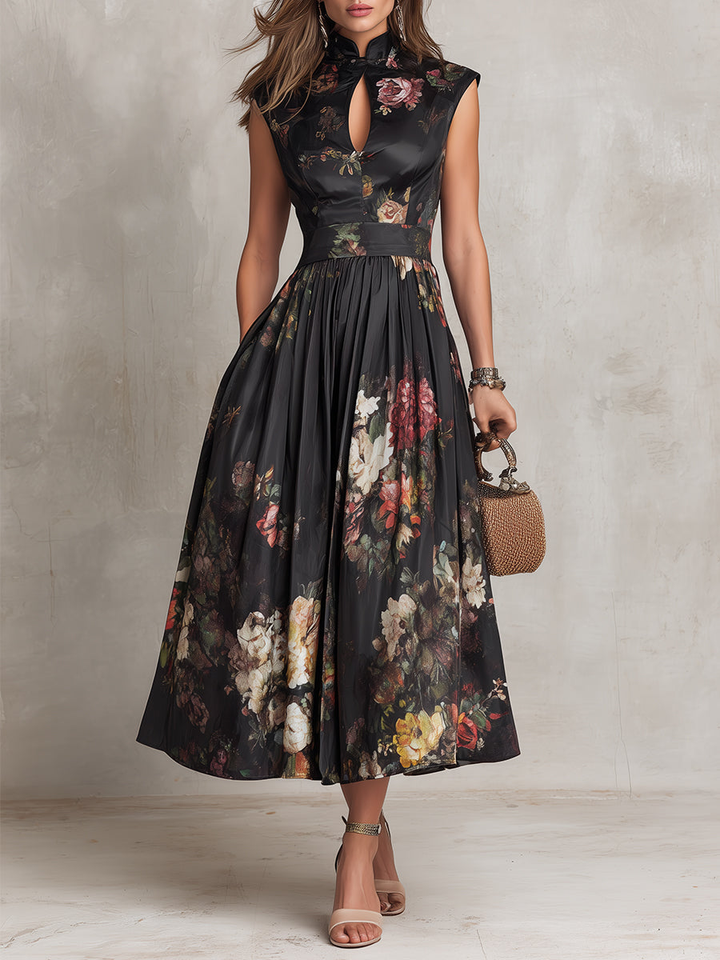 Violetta™ — Rochie midi din satin plisat cu model floral