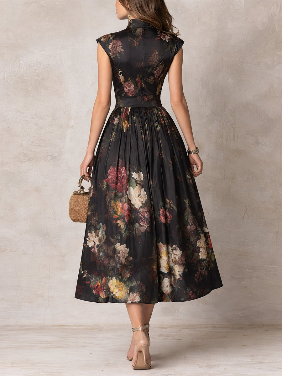 Violetta™ — Rochie midi din satin plisat cu model floral