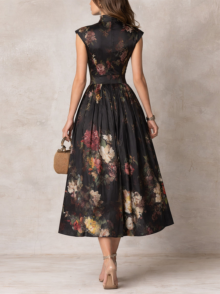 Violetta™ — Rochie midi din satin plisat cu model floral