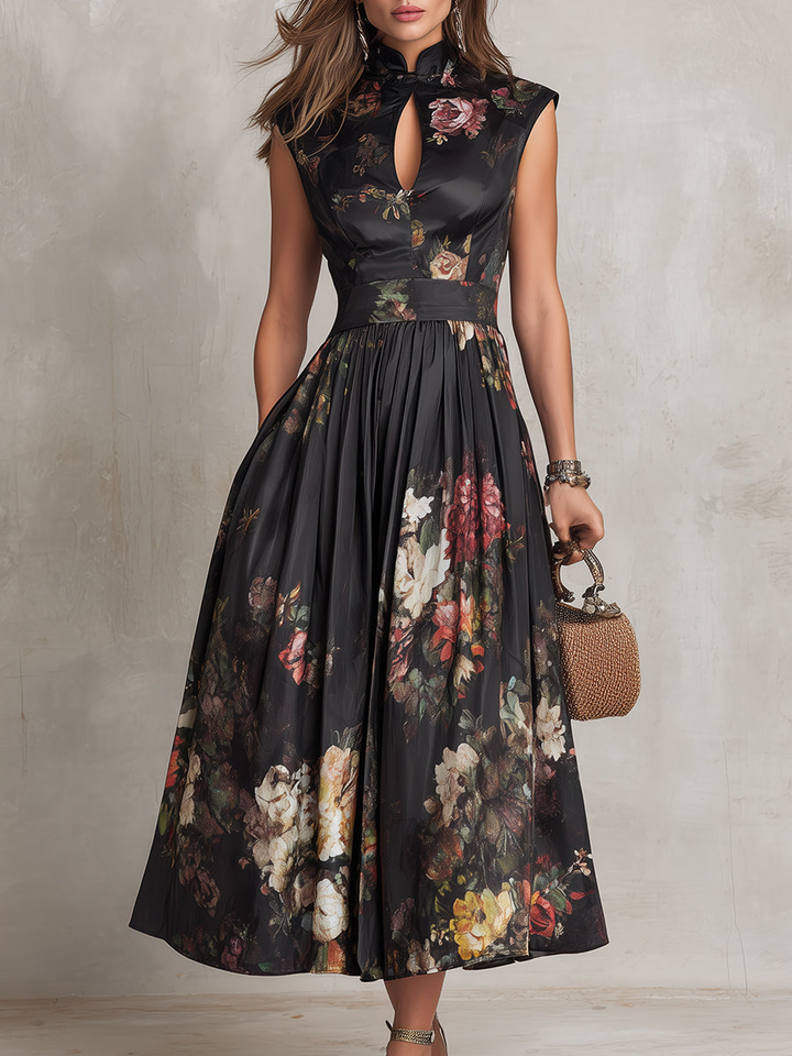 Violetta™ — Rochie midi din satin plisat cu model floral
