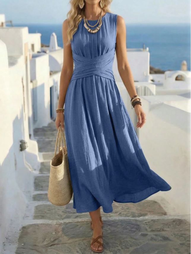 Ana™ — Rochie fără mâneci albastră cu talie încrucișată