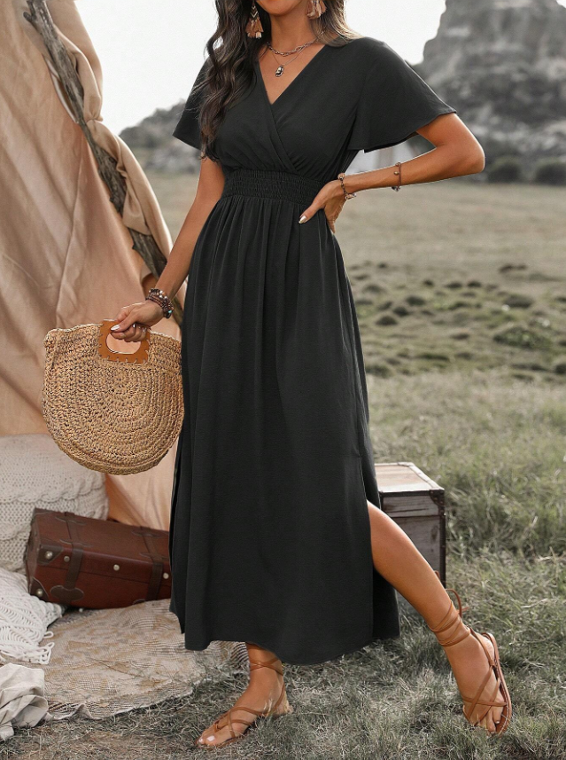 Irina™ — Rochie maxi elegantă cu talie șifonată și decolteu în V