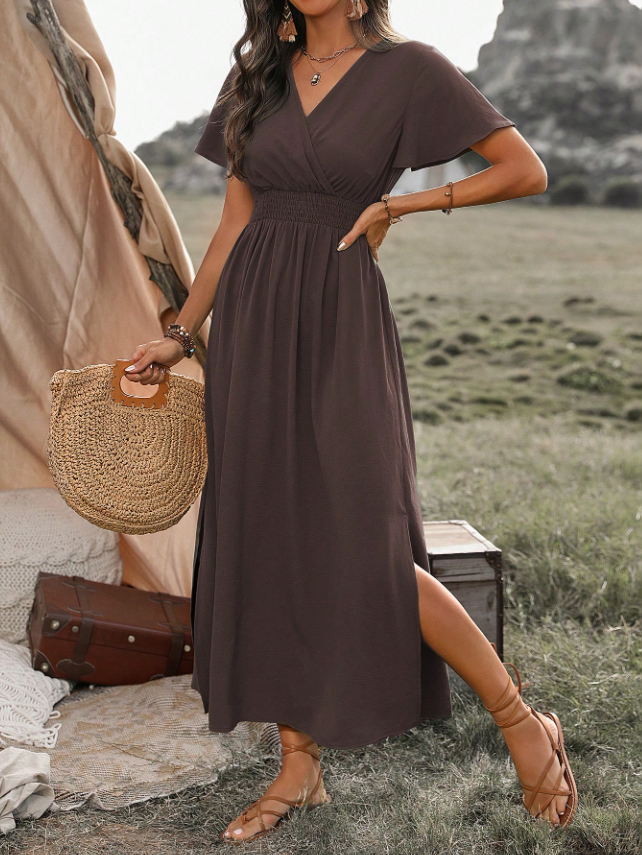 Irina™ — Rochie maxi elegantă cu talie șifonată și decolteu în V