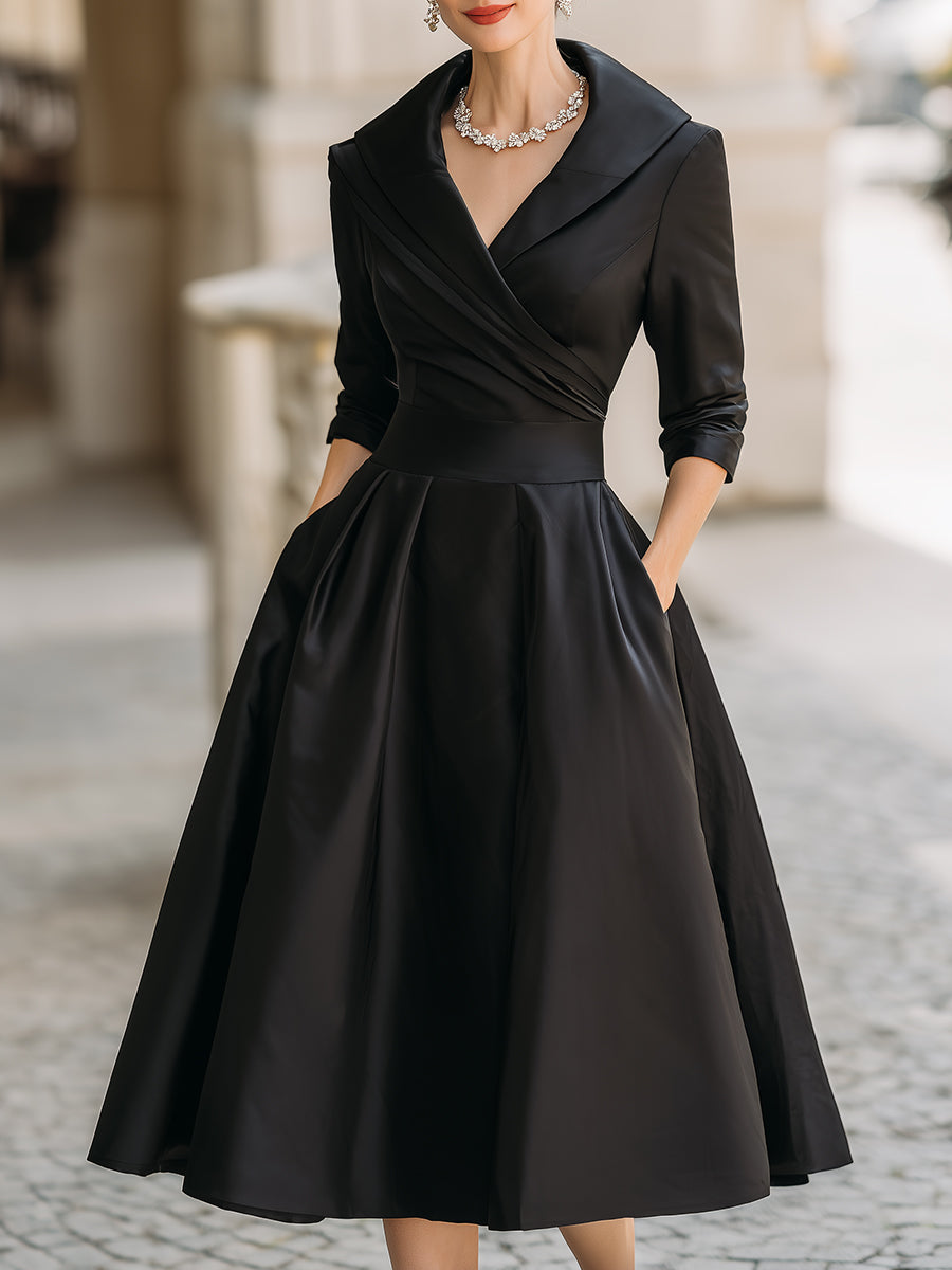 Aurora™ — Rochie midi din satin cu guler drapat