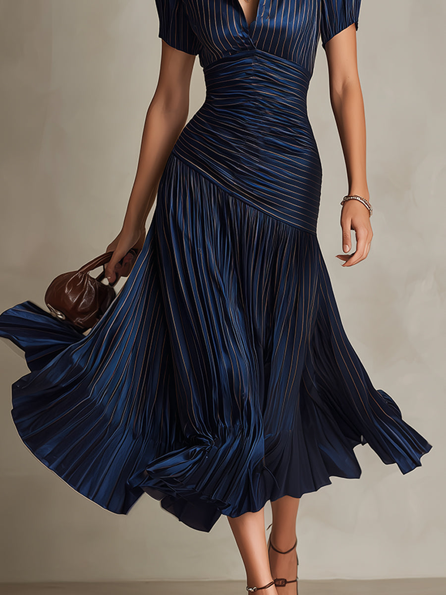 Élodine™ — Rochie midi din satin cu dungi retro