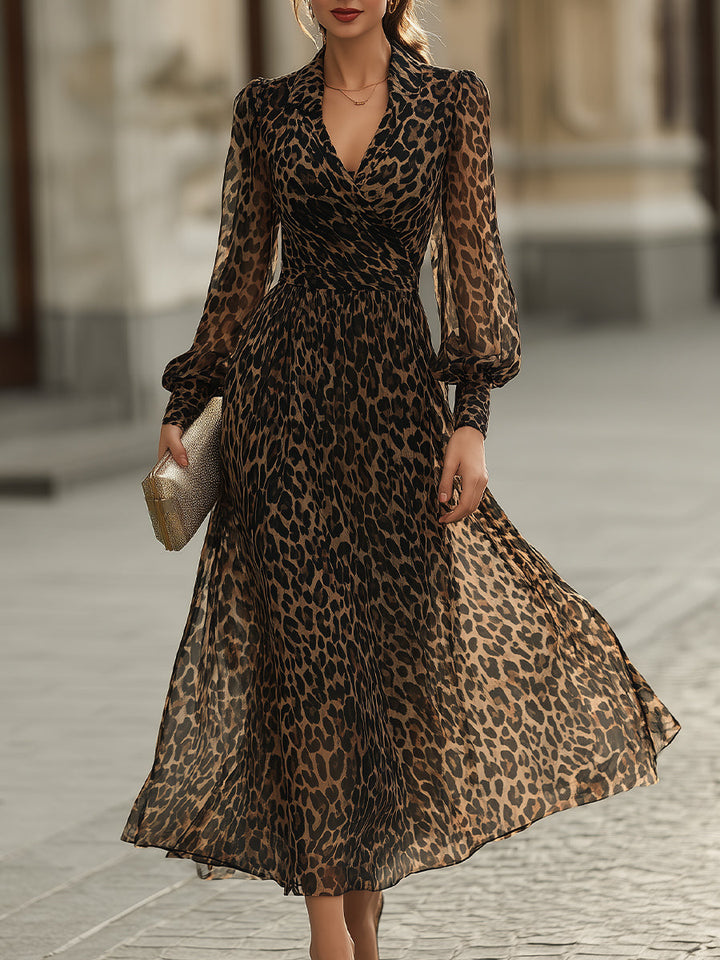 Ariadna™ — Rochie midi cu wrap și imprimeu leopard
