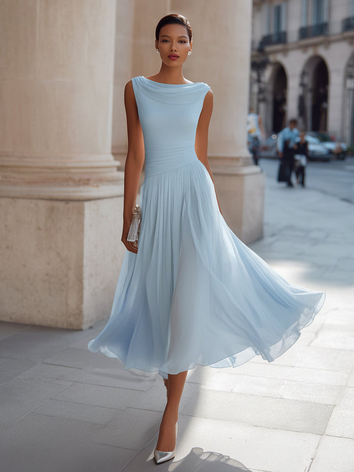 Aria™ — Rochie midi plisată fără mâneci cu guler drapat